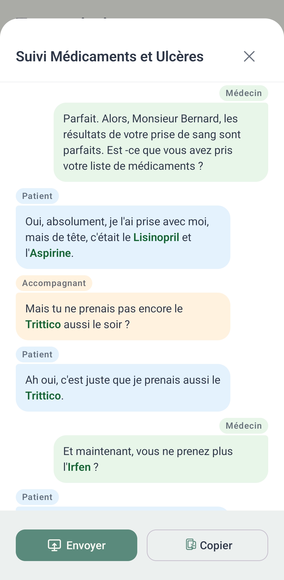 Transcription avec identification des interlocuteurs et détection de médicaments