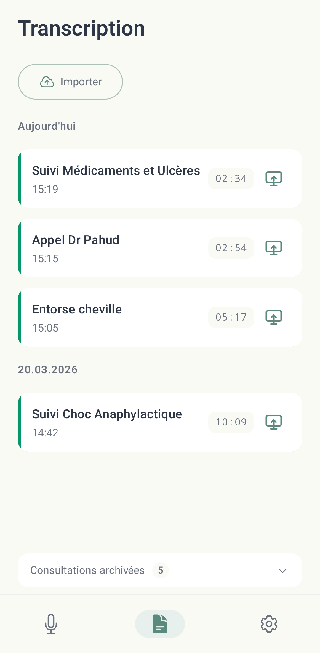 Liste des consultations transcrites